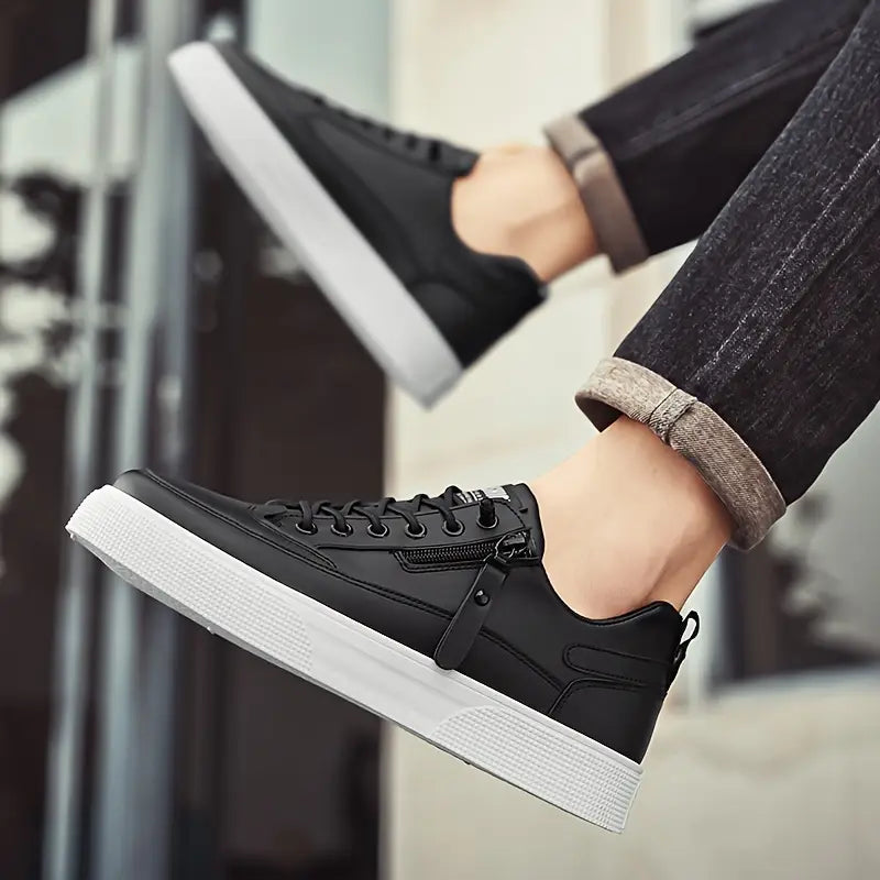 Thick rubber outsole with patterned grip surface on men's lace-up sneakers