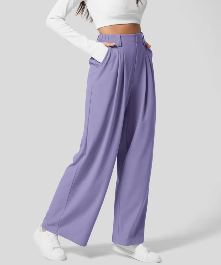 Women's high-waist wide-leg trousers in woven fabric, clean silhouette for everyday wear