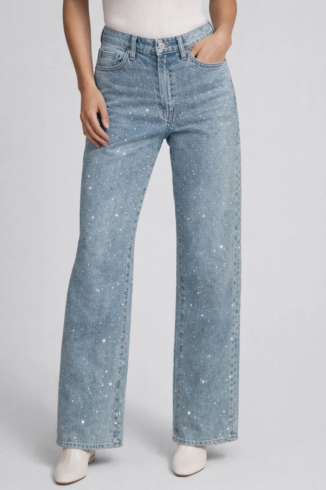 Denim jeans med hög midja och rak passform för kvinnor