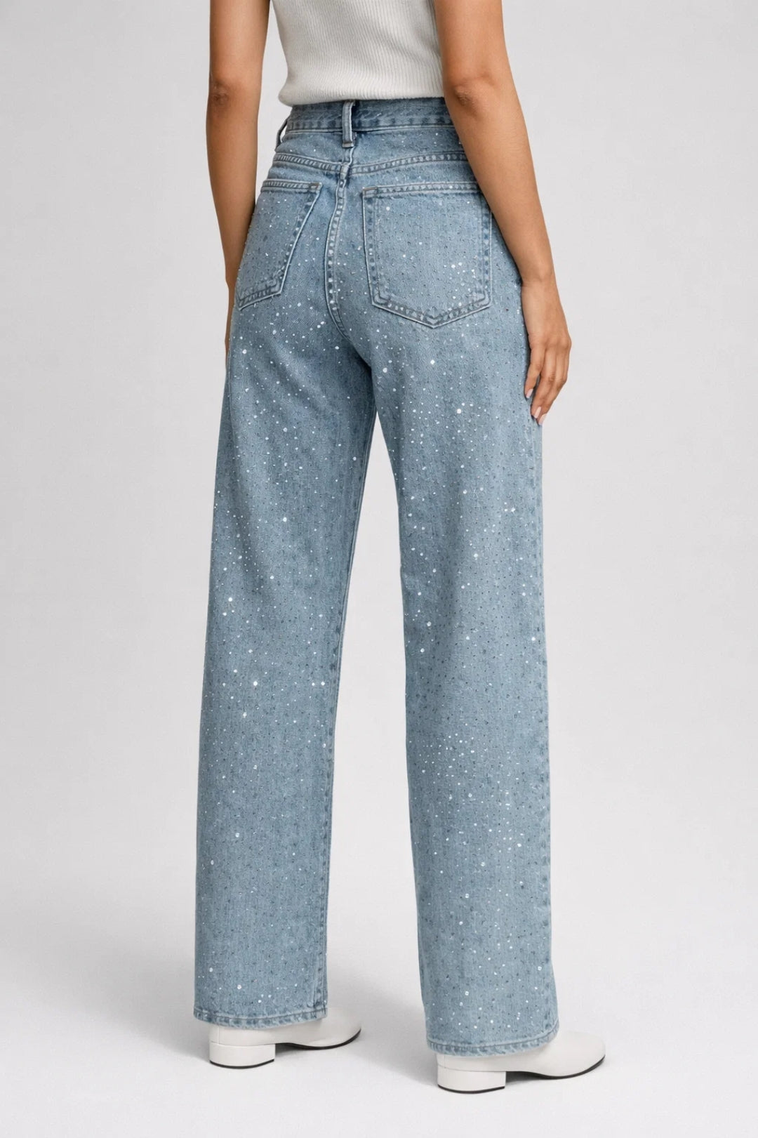 Damjeans i denim med rak benform och hög midja