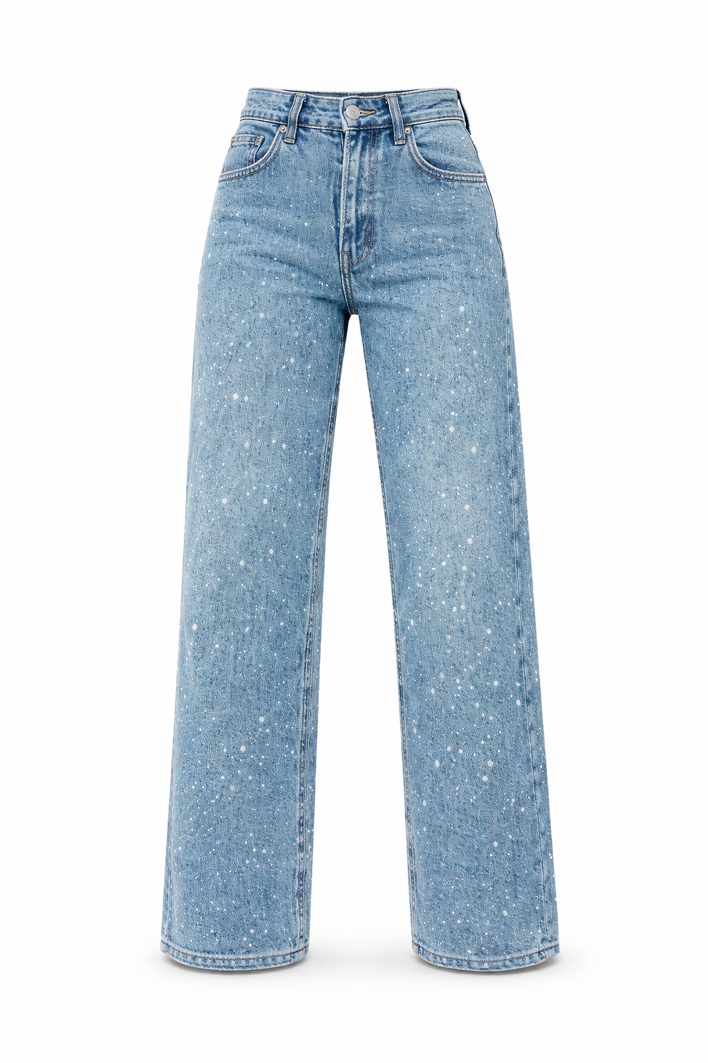 Women's high-waist glitter jeans with classic five-pocket design and wide legs