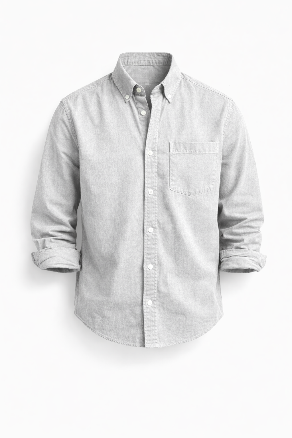 Men's regular-fit denim shirt with long sleeves, button cuffs, and a classic collar