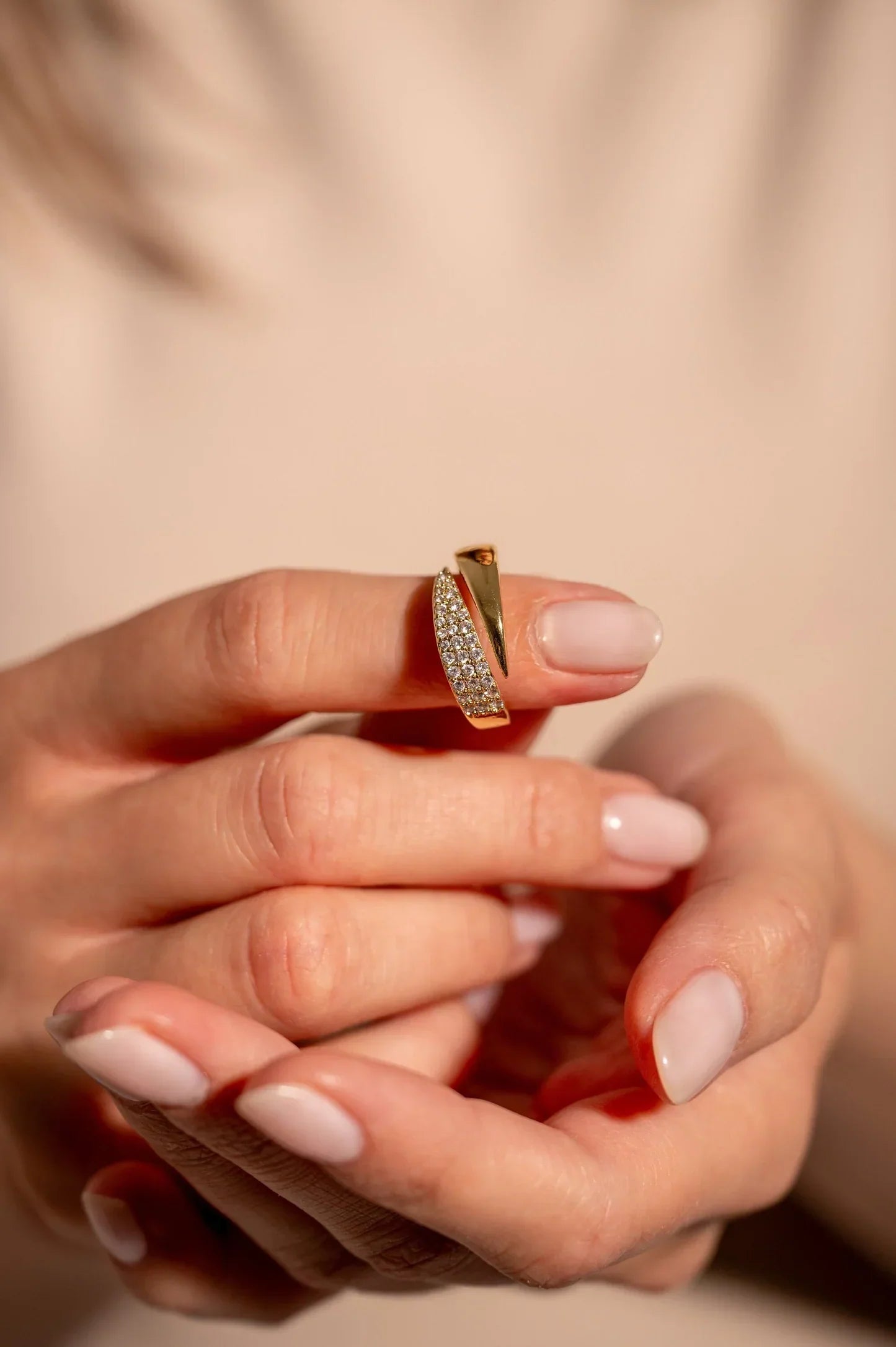 Two-piece metal ring set with polished finish, one-size adjustable fit