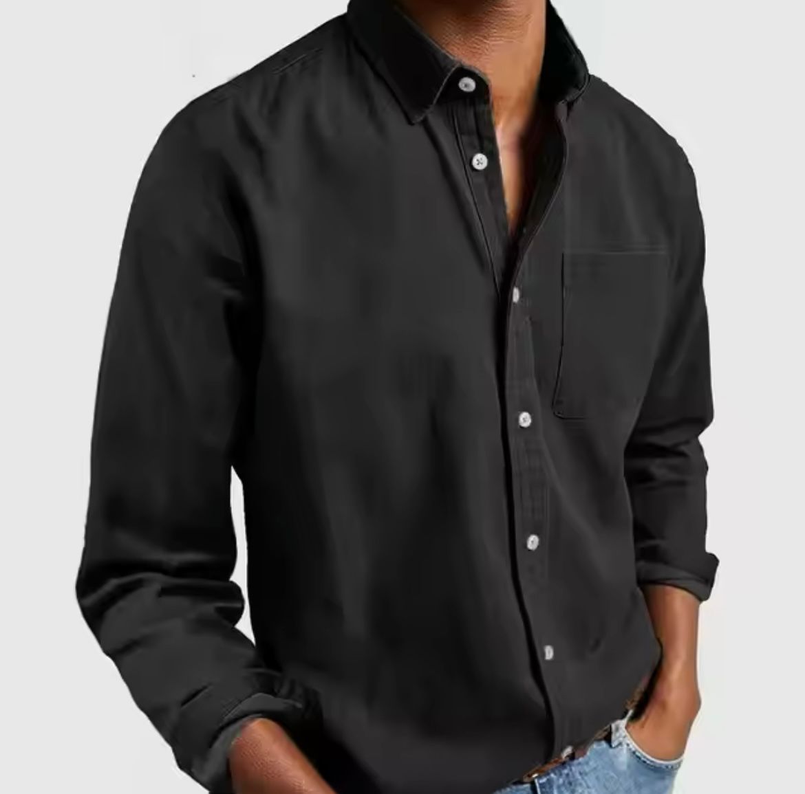 Men's regular-fit linen-blend shirt with long sleeves and button-front placket