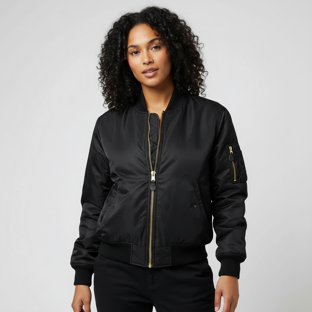 Women's regular-fit bomber jacket with long sleeves and ribbed trims