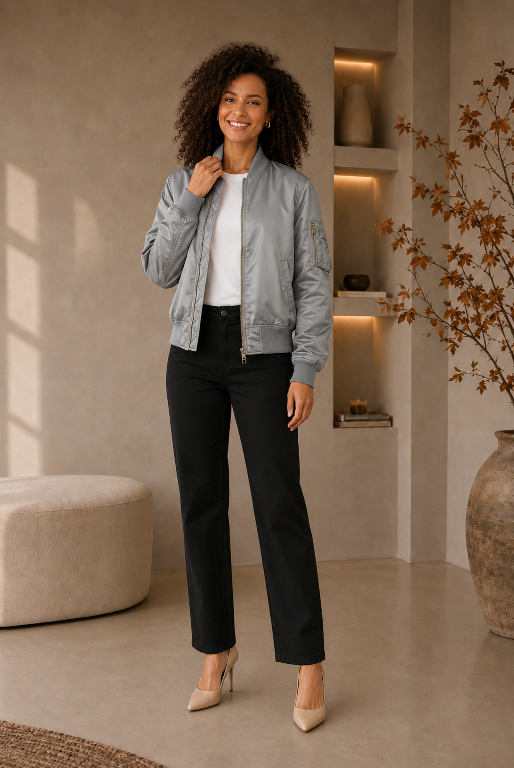 Women's spring and autumn bomber jacket with structured panel construction