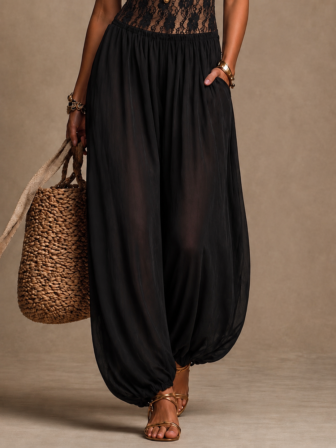 Women's Lace Halter Wide Leg Jumpsuit