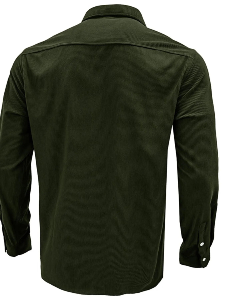 Men's relaxed overshirt worn open as a layering piece over a casual outfit