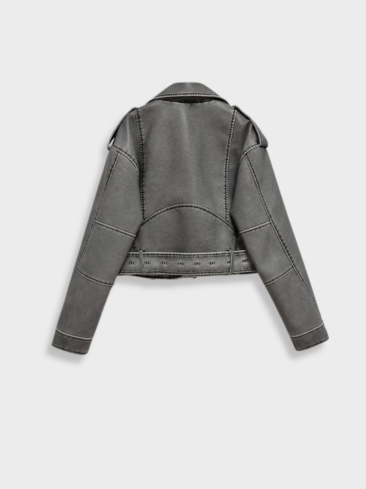 Moto jacket with notched lapel collar