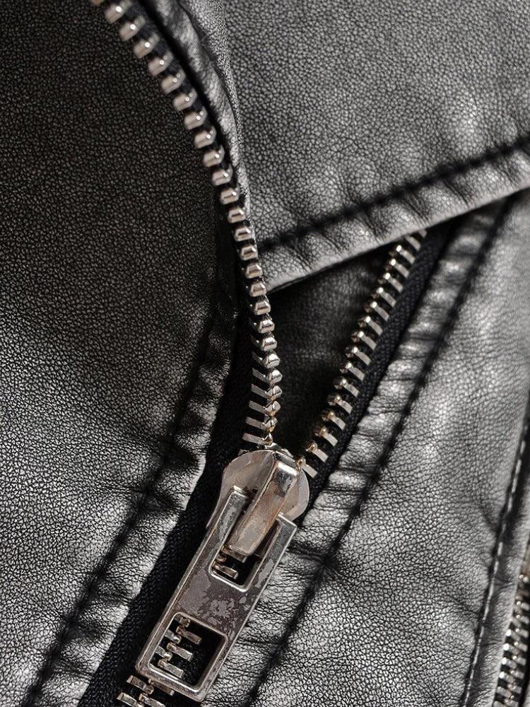 Washed finish moto jacket with long sleeves