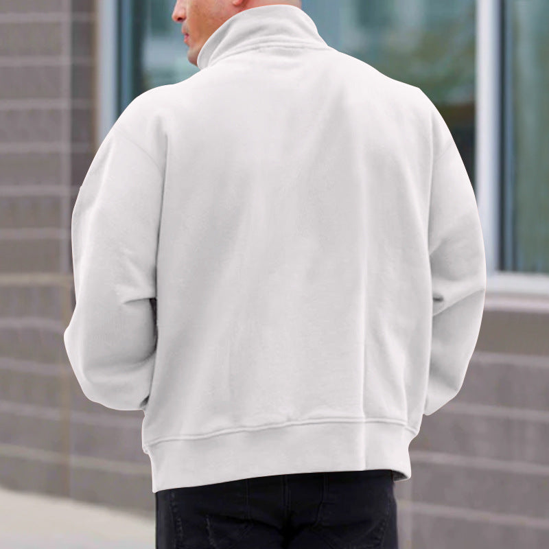 Men's knitted half-zip sweater with smooth knit surface and long sleeves