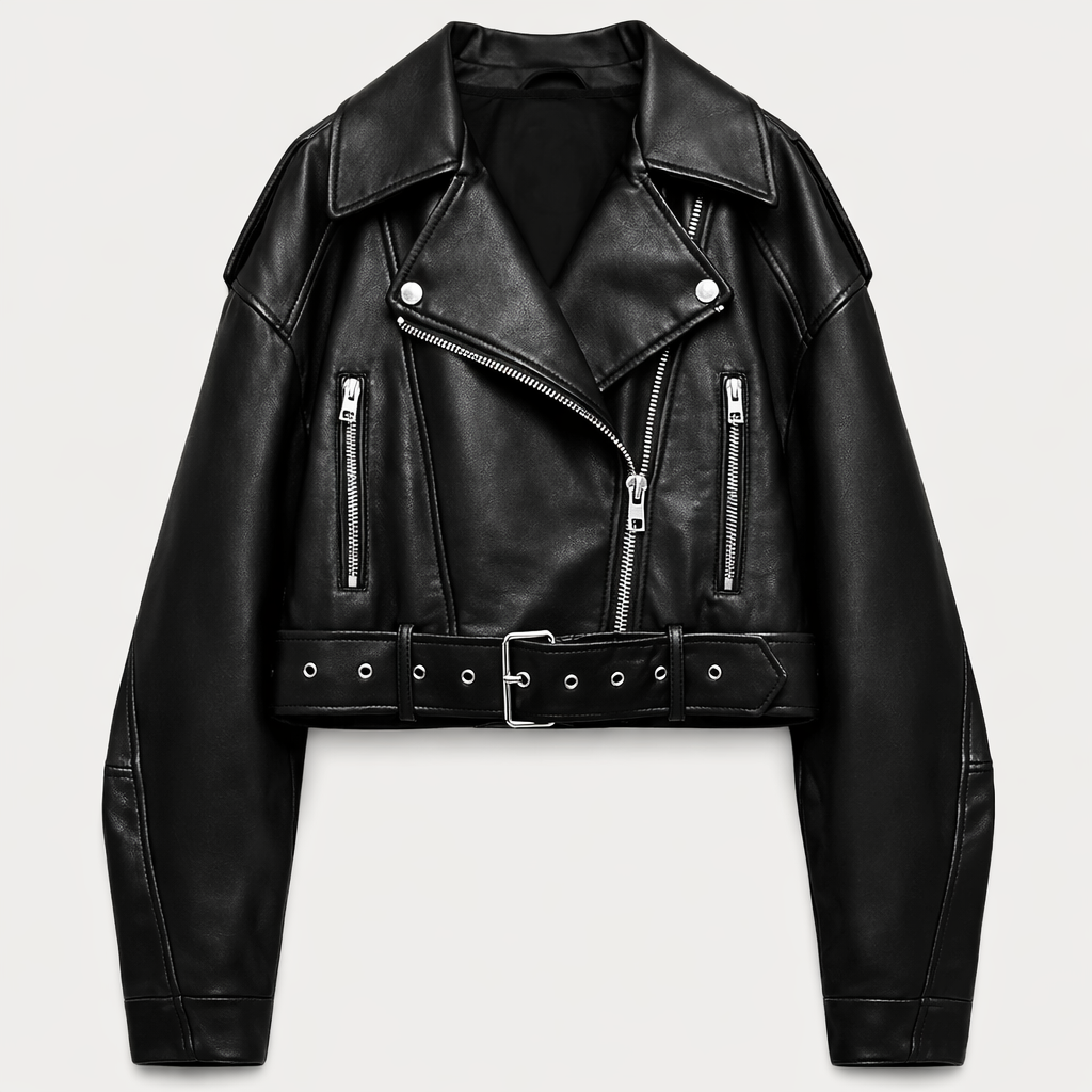 Women's cropped faux leather biker jacket