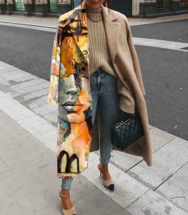 Lång kappa vävt tyg dam överdel vinter