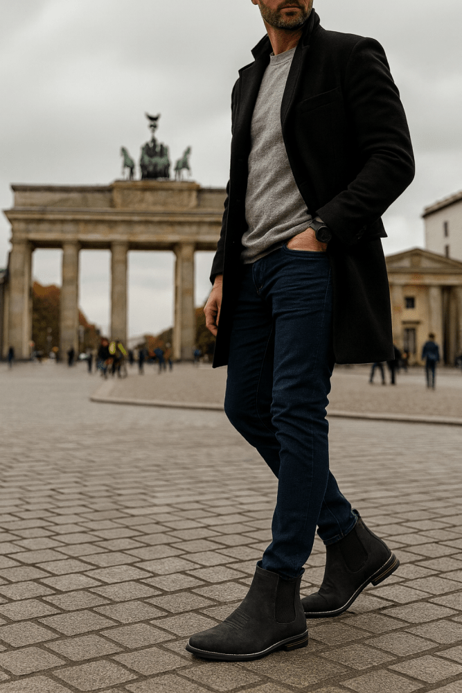 Black Chelsea ankle boots for men lifestyle view