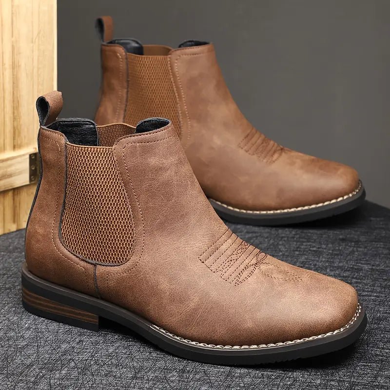 Brown Chelsea ankle boots side view