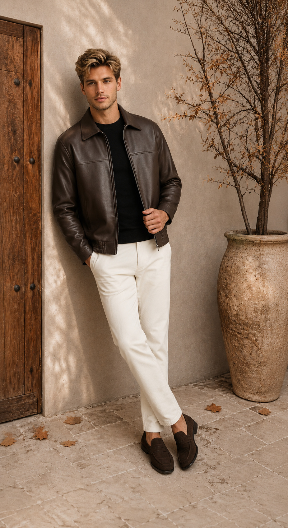 Leather Jacket Slim Fit Men