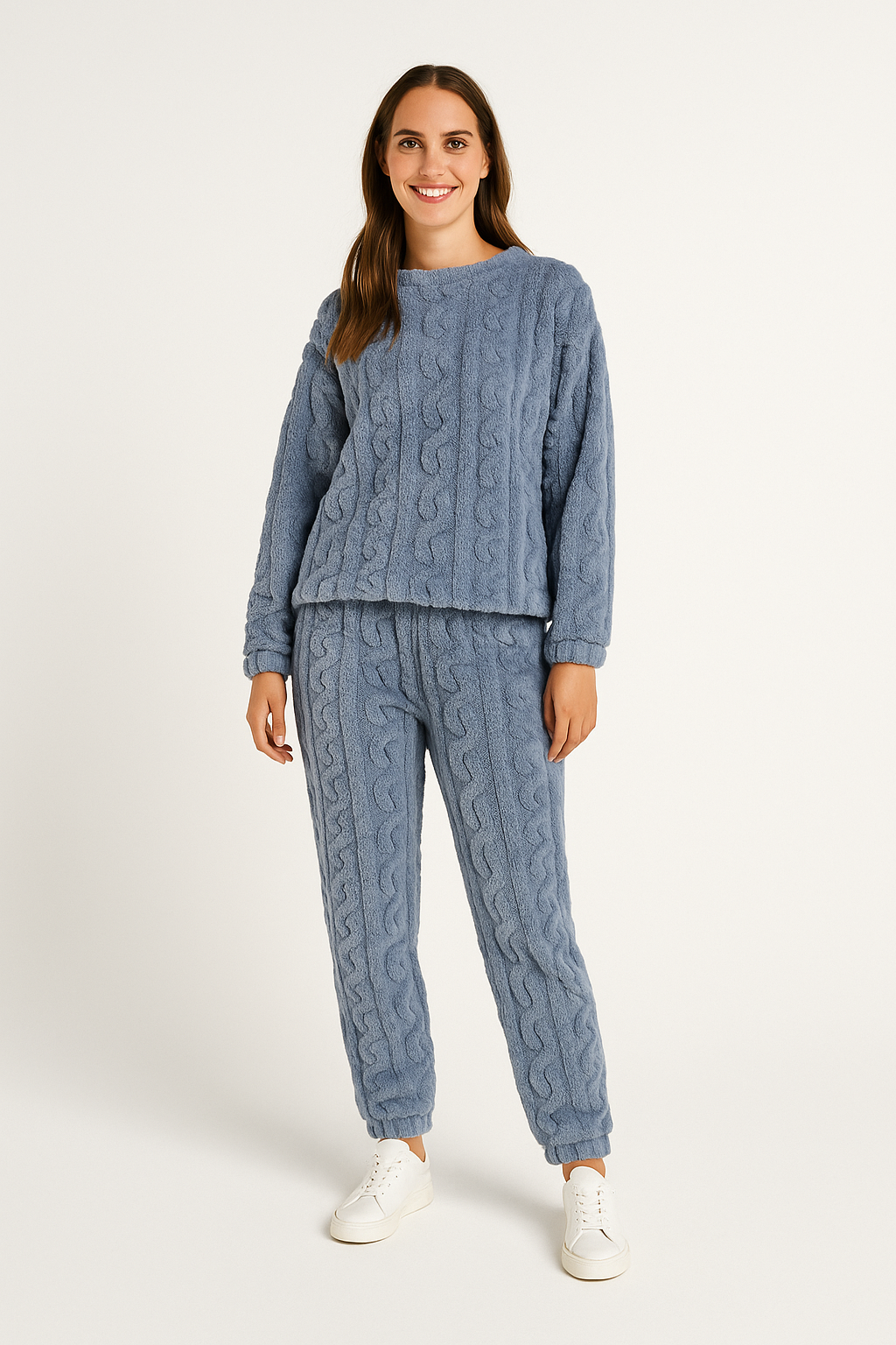 Fleece pyjamasset med matchande tröja och byxor för kvinnor