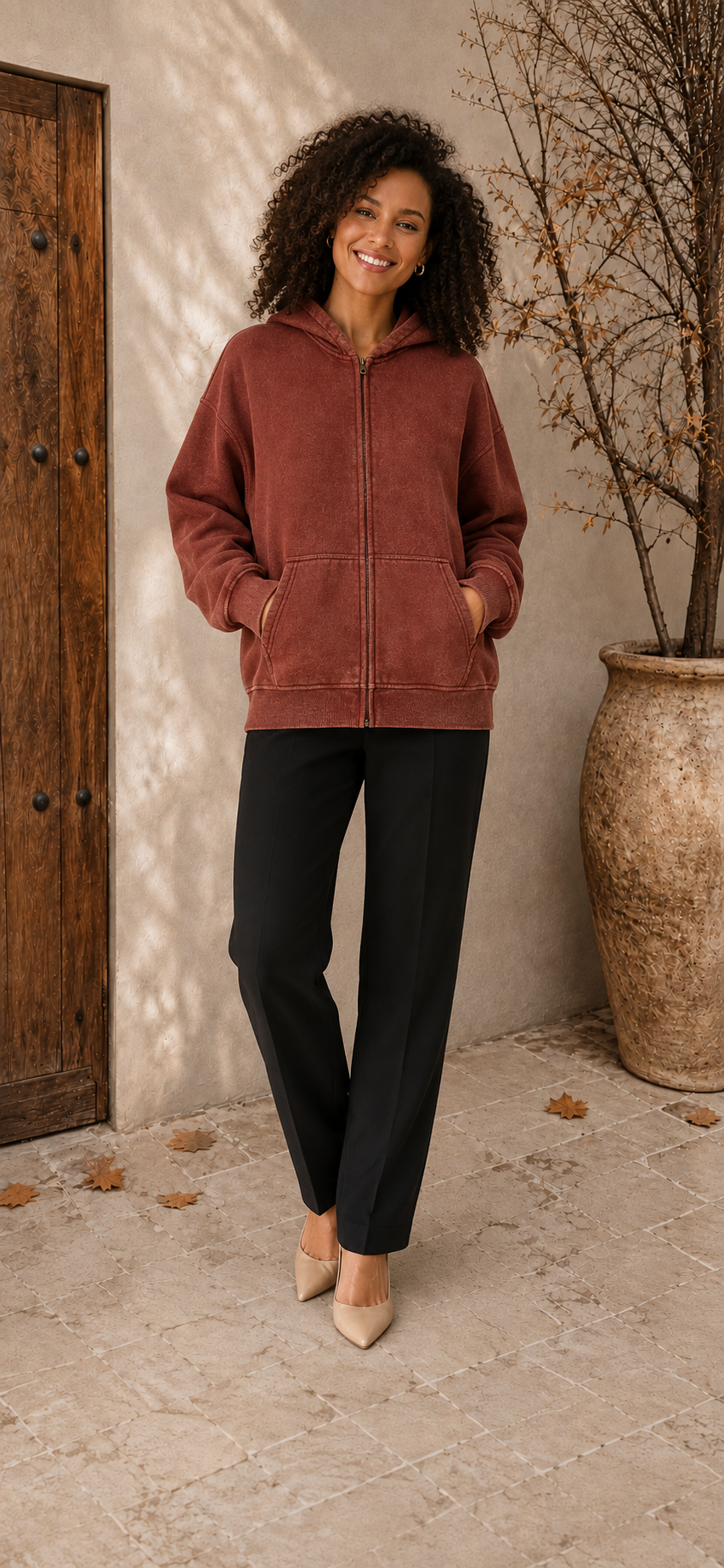 Nora oversized red zip up hoodie for women