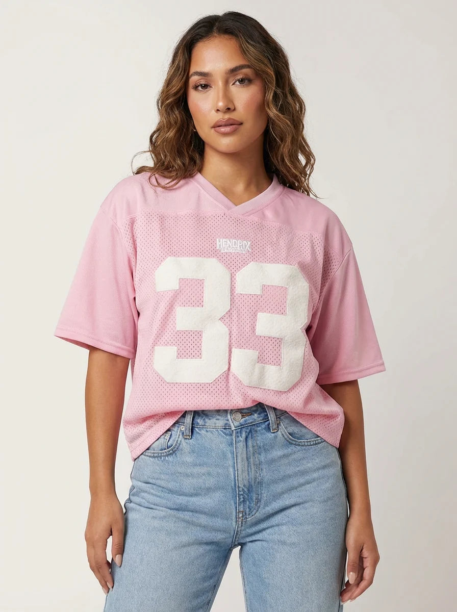 Pink oversized jersey number T-shirt women front view