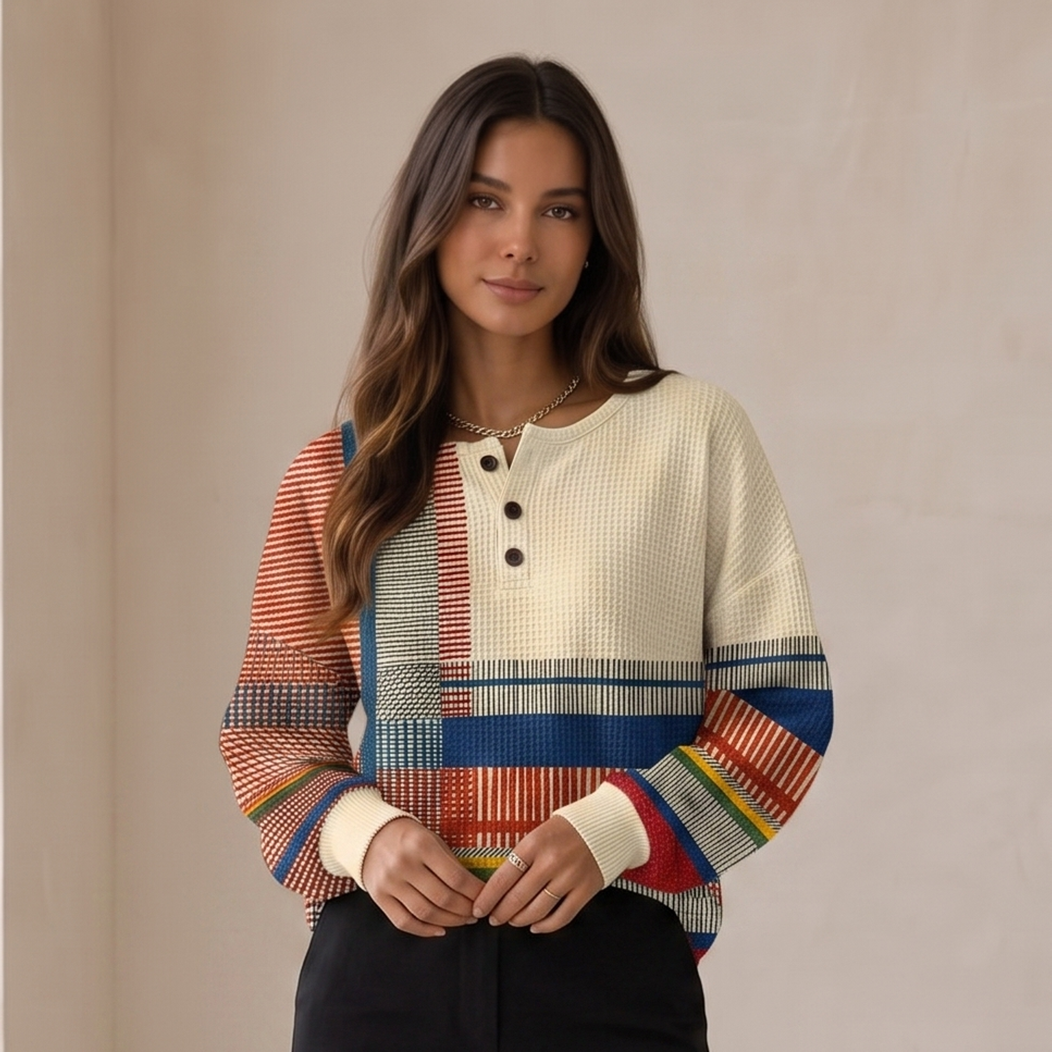 Patterned Waffle-Knit Top Women