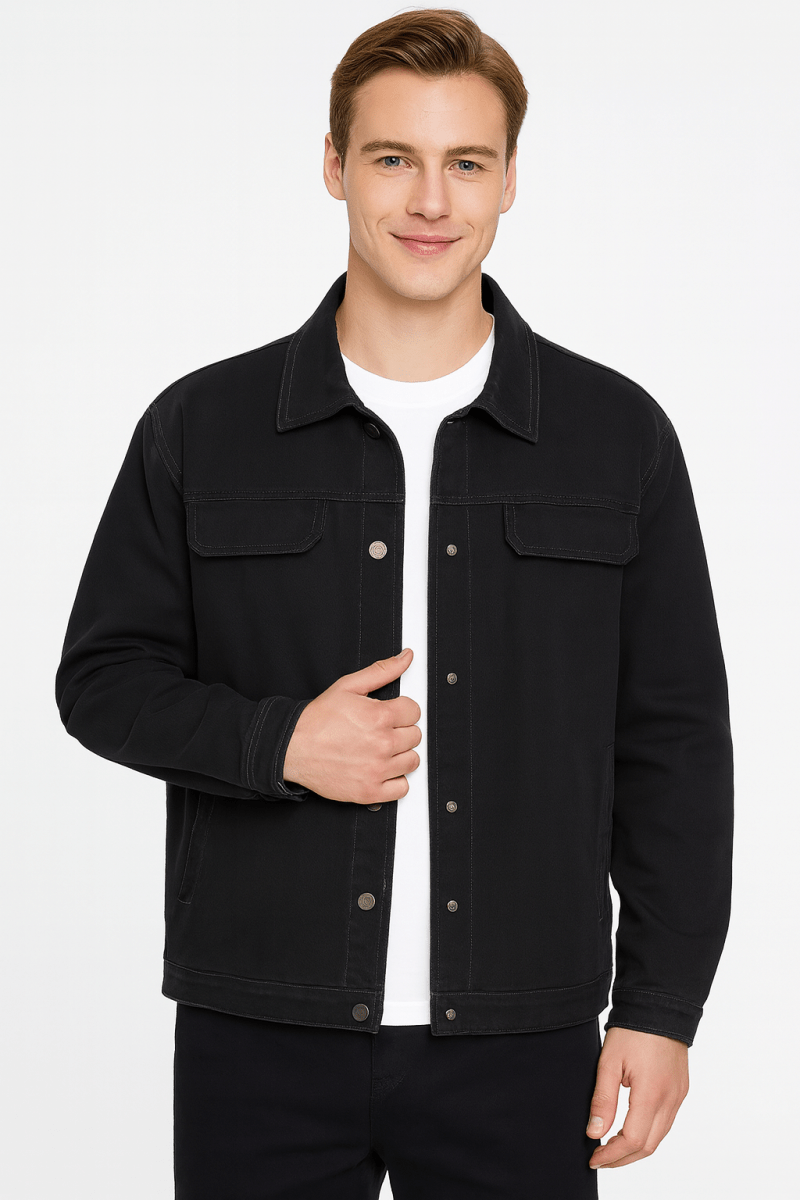 Men's classic utility jacket with structured collar and long sleeves
