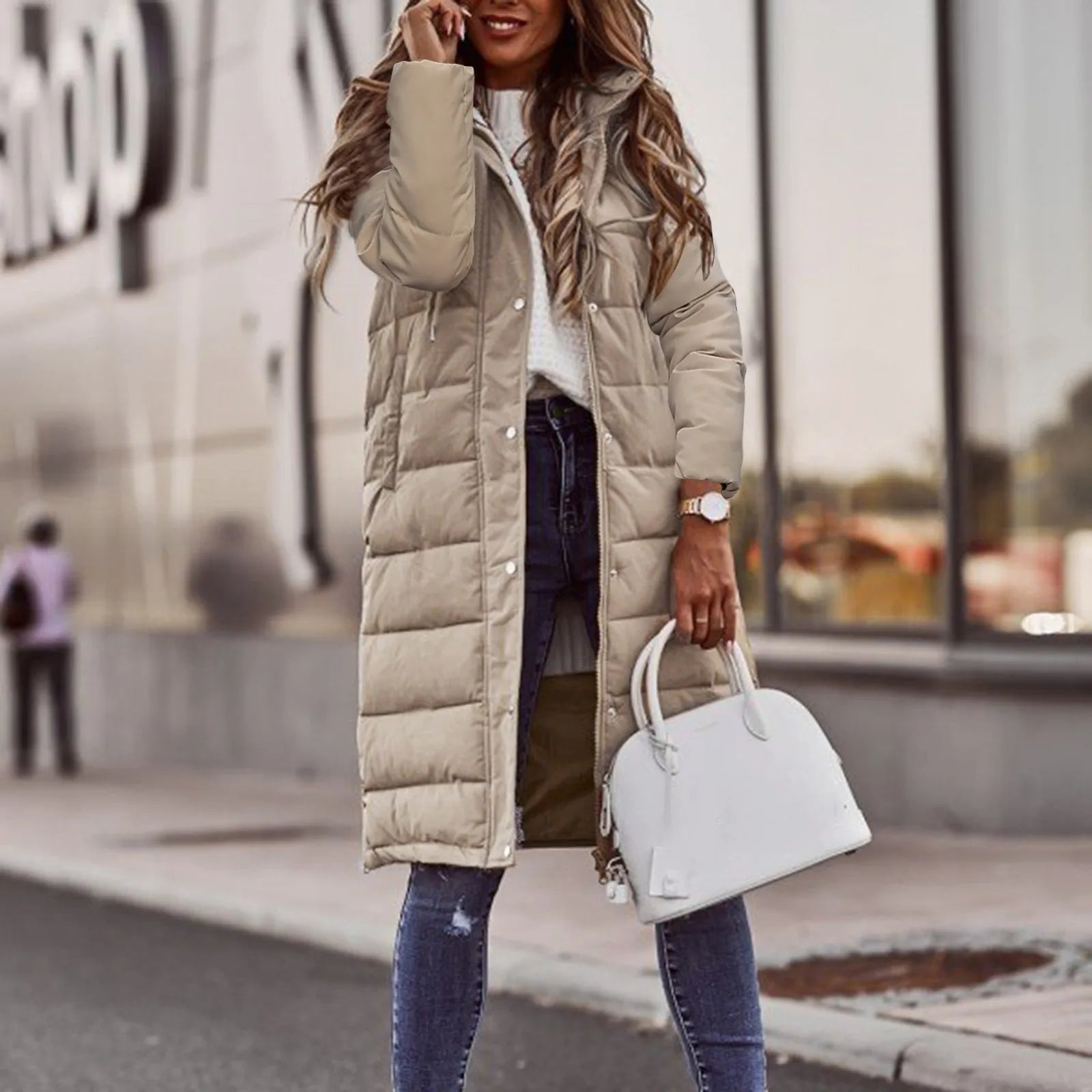 Vadderad vinterkappa lång regular fit polyester dam