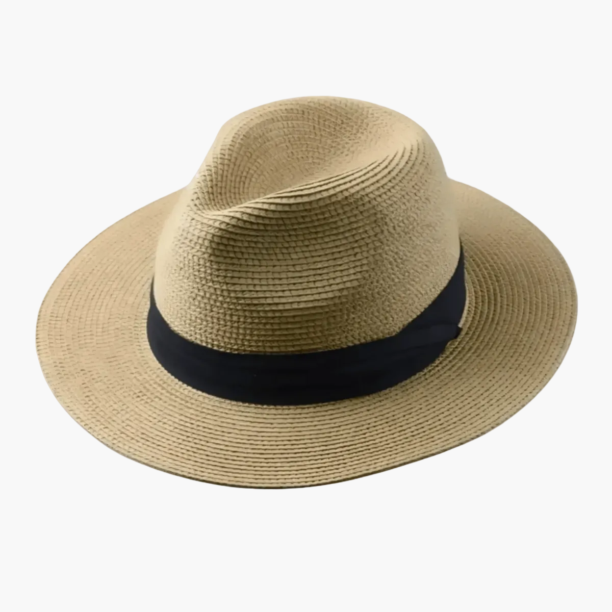 Panama-style hat with wide brim and hat band