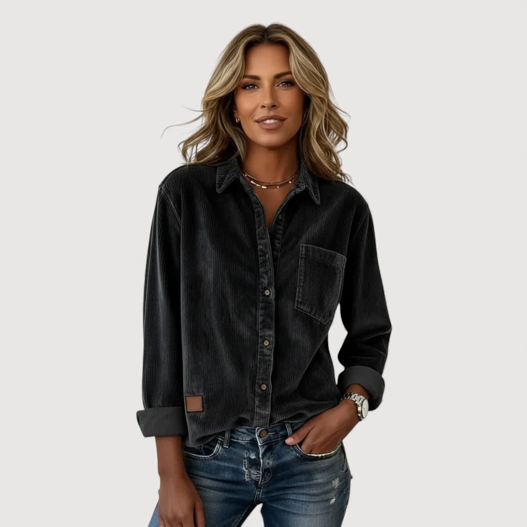 Women's button-front shirt with classic collar and relaxed fit for everyday wear