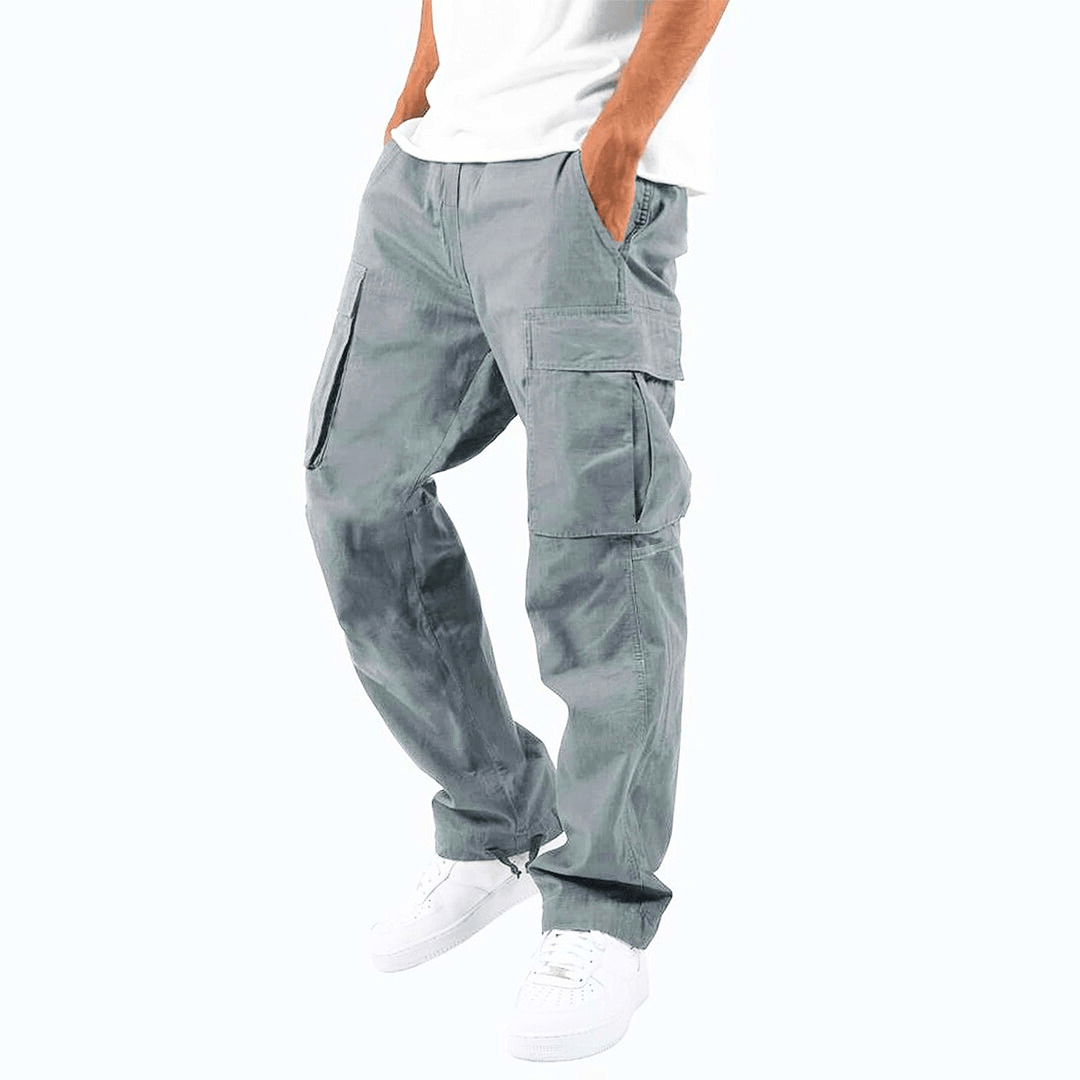 Herr cargobyxor med dragkedjefickor och bred passform