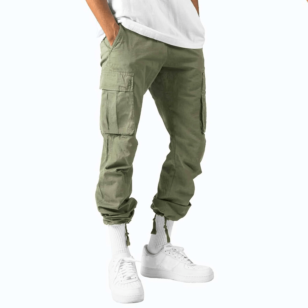 Herr cargobyxor med resårlinning och sidofickor