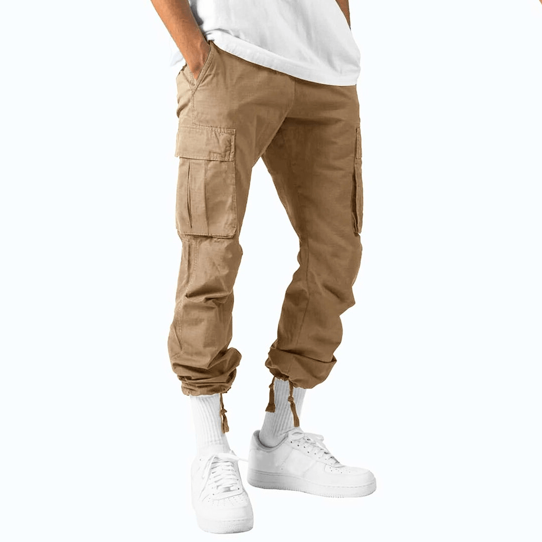 Funktionella bomullscargobyxor med flera förvaringsfickor herr