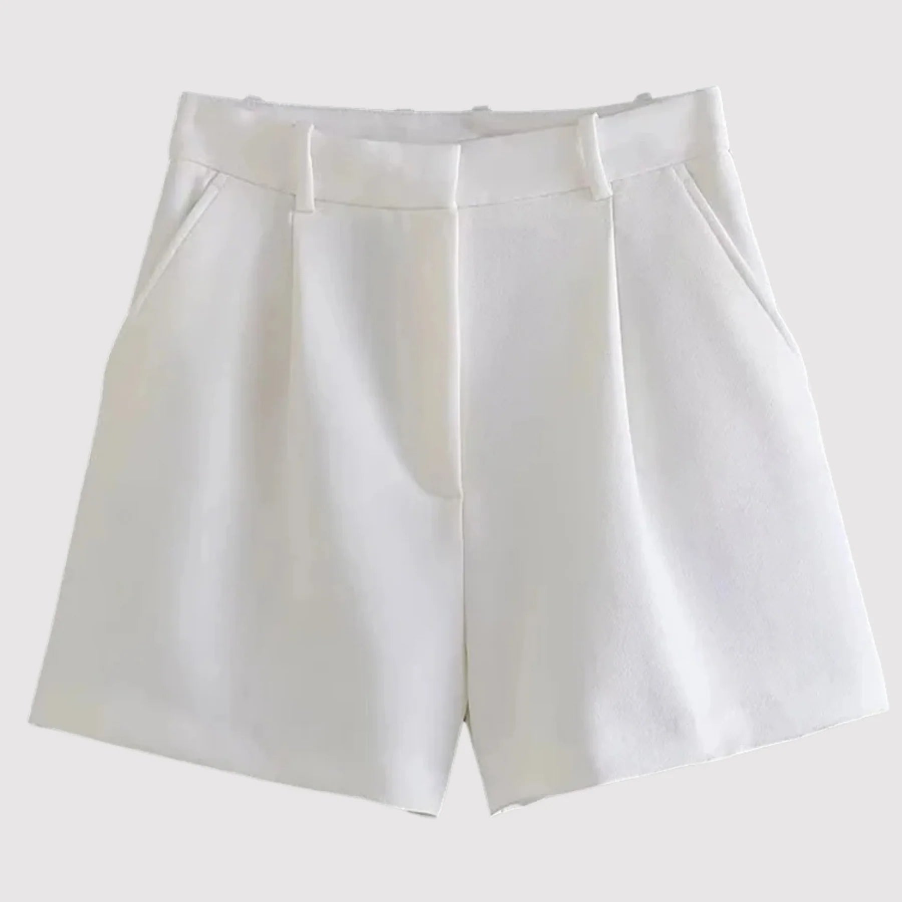 High Waist Shorts Pleated Women White