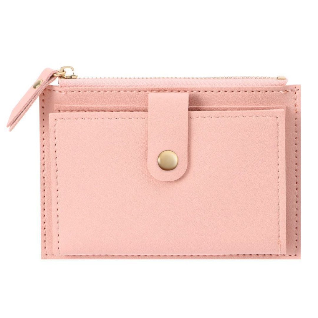Women's mini faux leather wallet with foldable construction and card slots