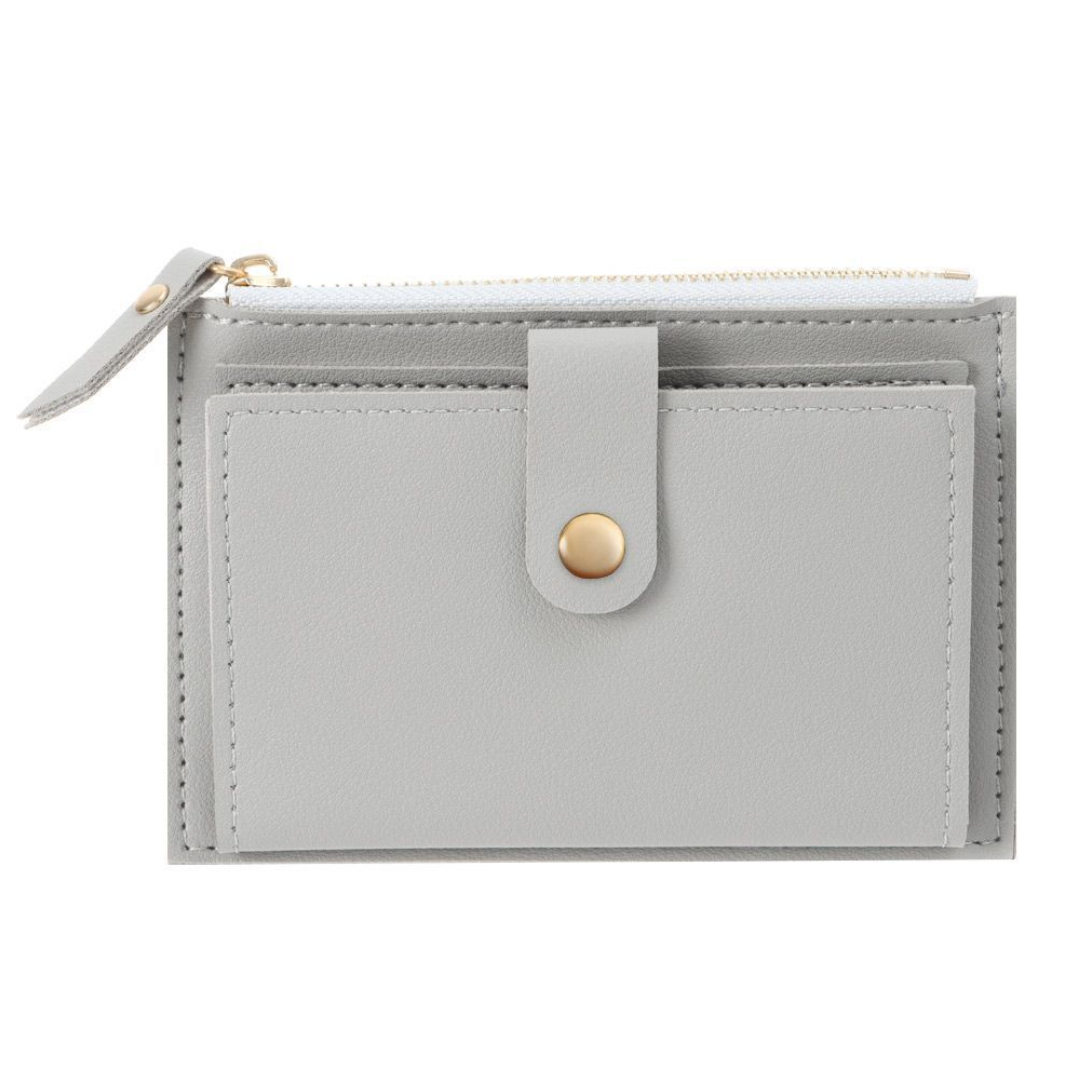 Foldable compact faux leather wallet for women with card slots and snap closure