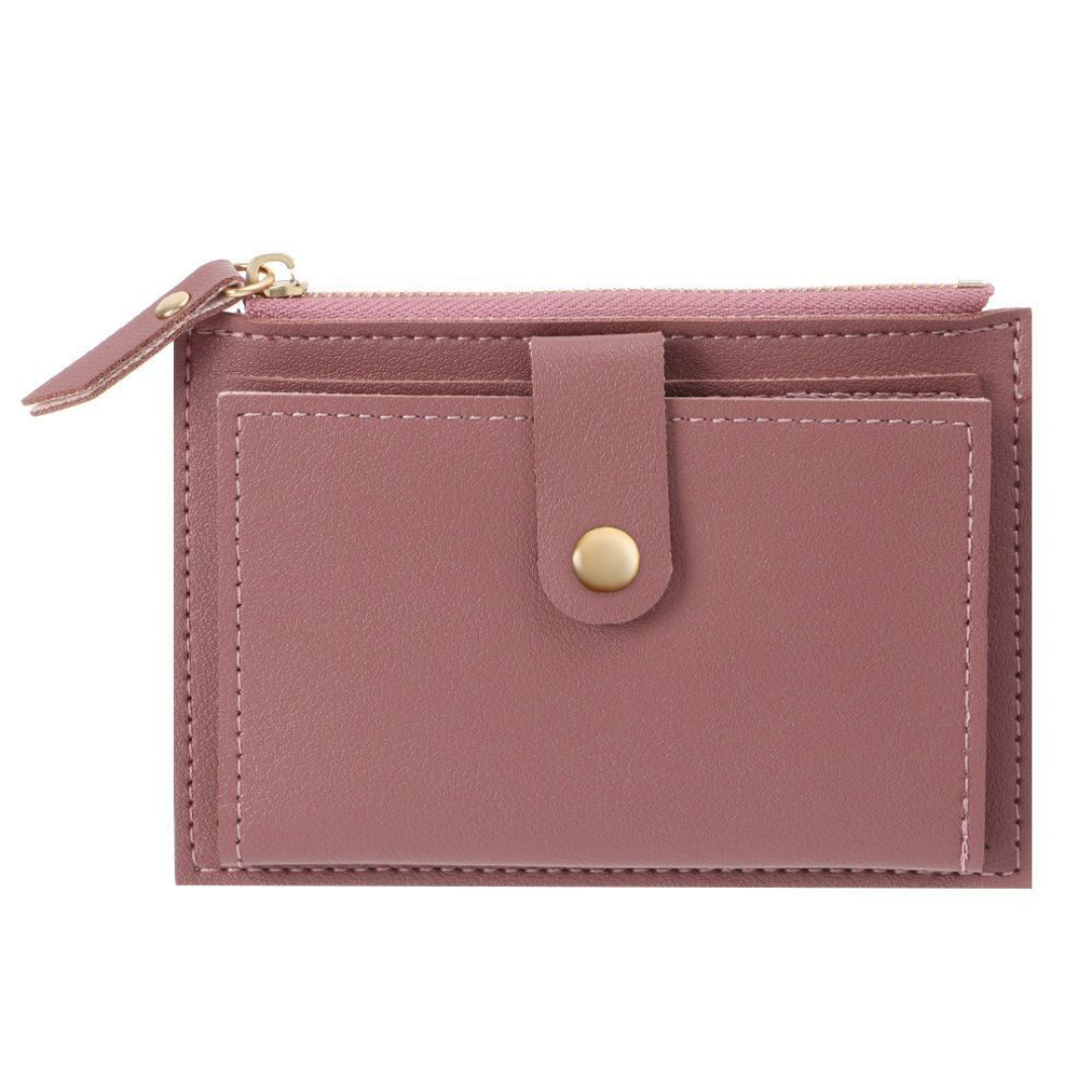Foldable faux leather wallet for women with snap closure and card storage