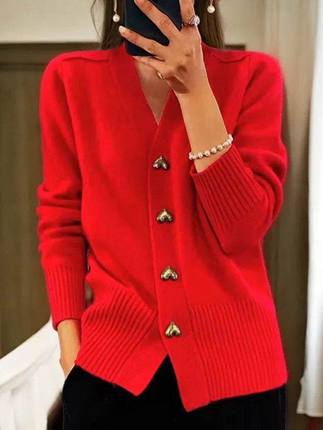 Cardigan med strukturstickad yta och knappar