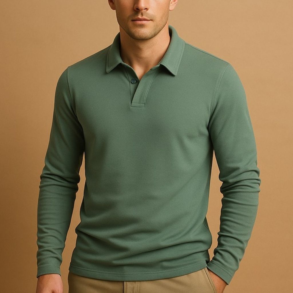 Men's long-sleeved turtleneck, relaxed fit pullover with ribbed collar
