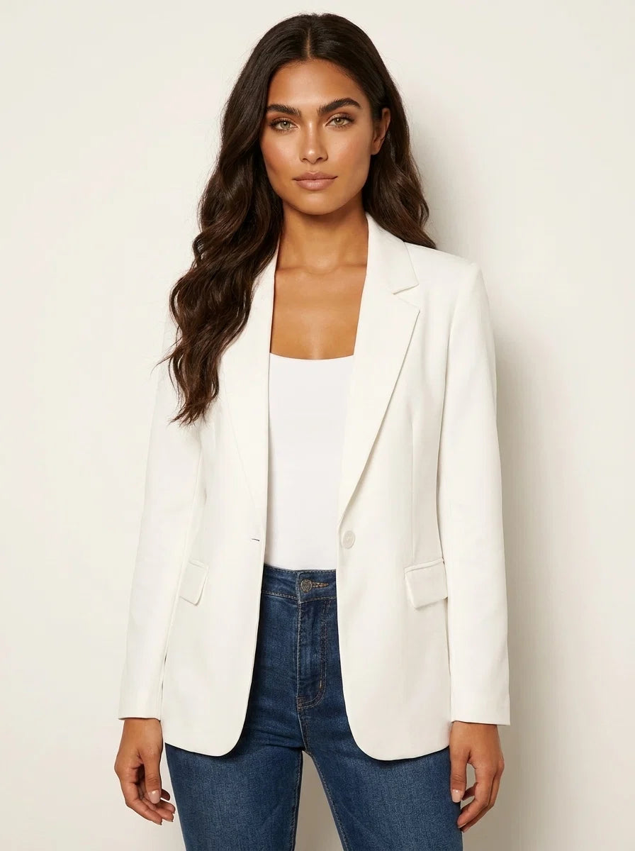 White fitted tailored blazer for women