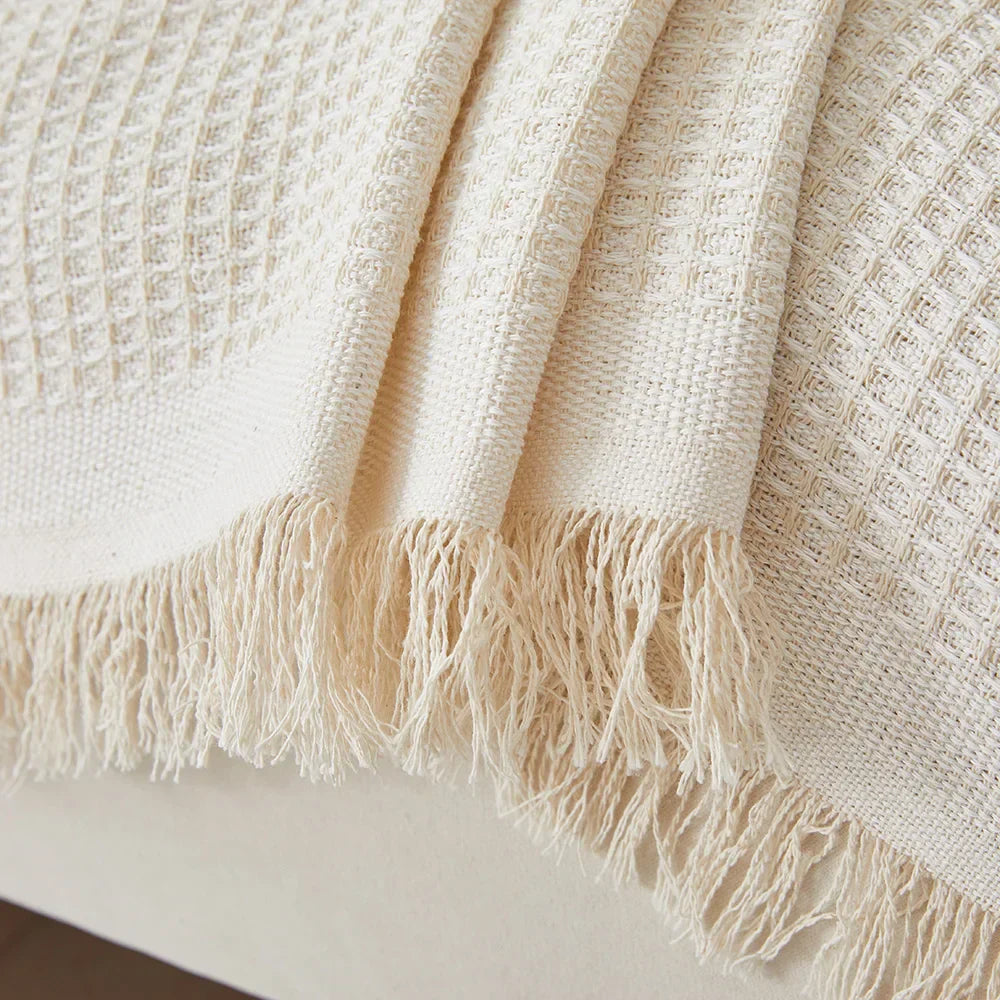 Waffle texture sofa cover detail showing fabric weight and drape