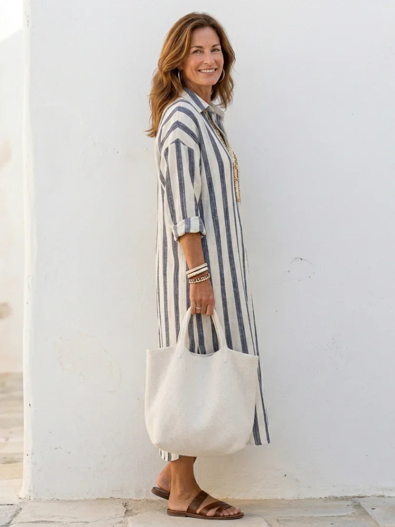 Women's Striped Button-Up Maxi Dress