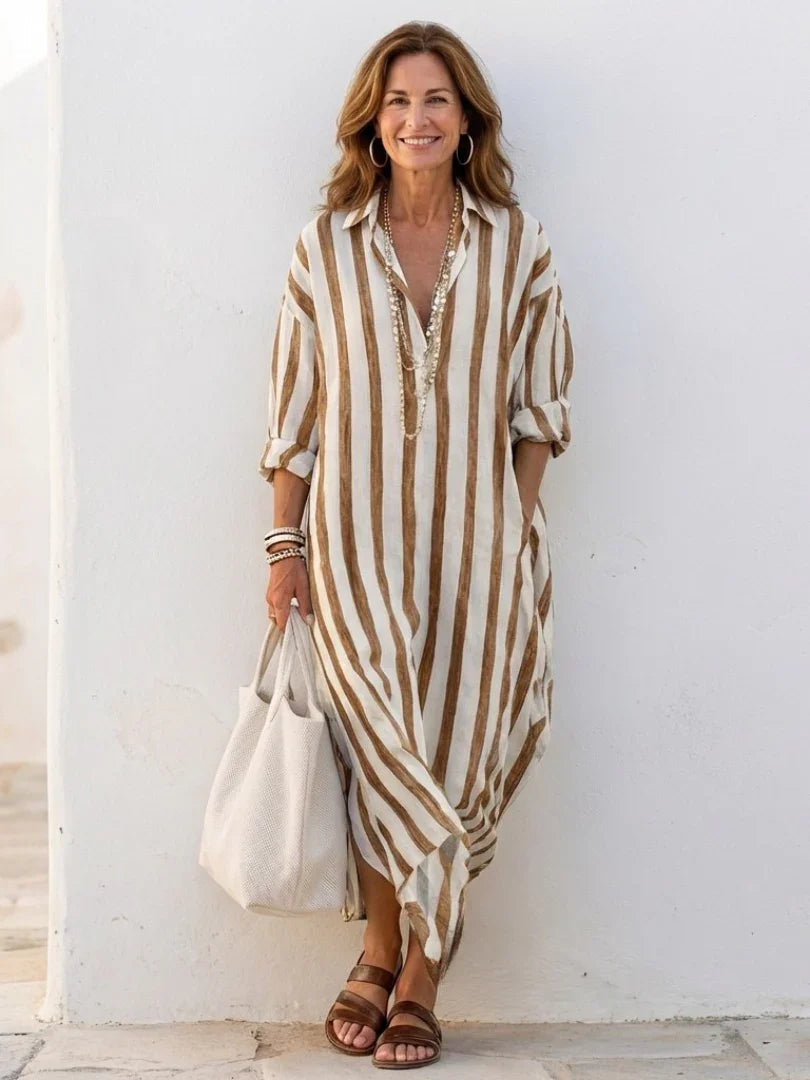 Women's Striped Button-Up Maxi Dress