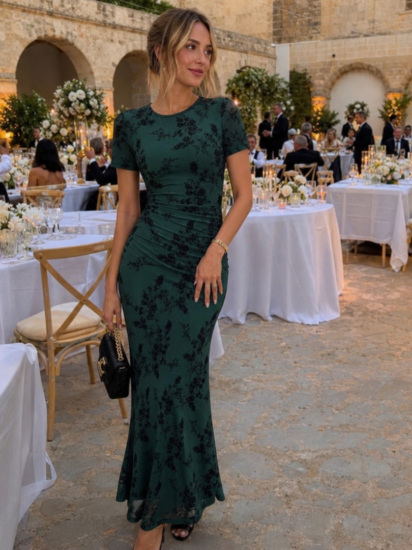 Women's Floral Lace Bodycon Midi Dress