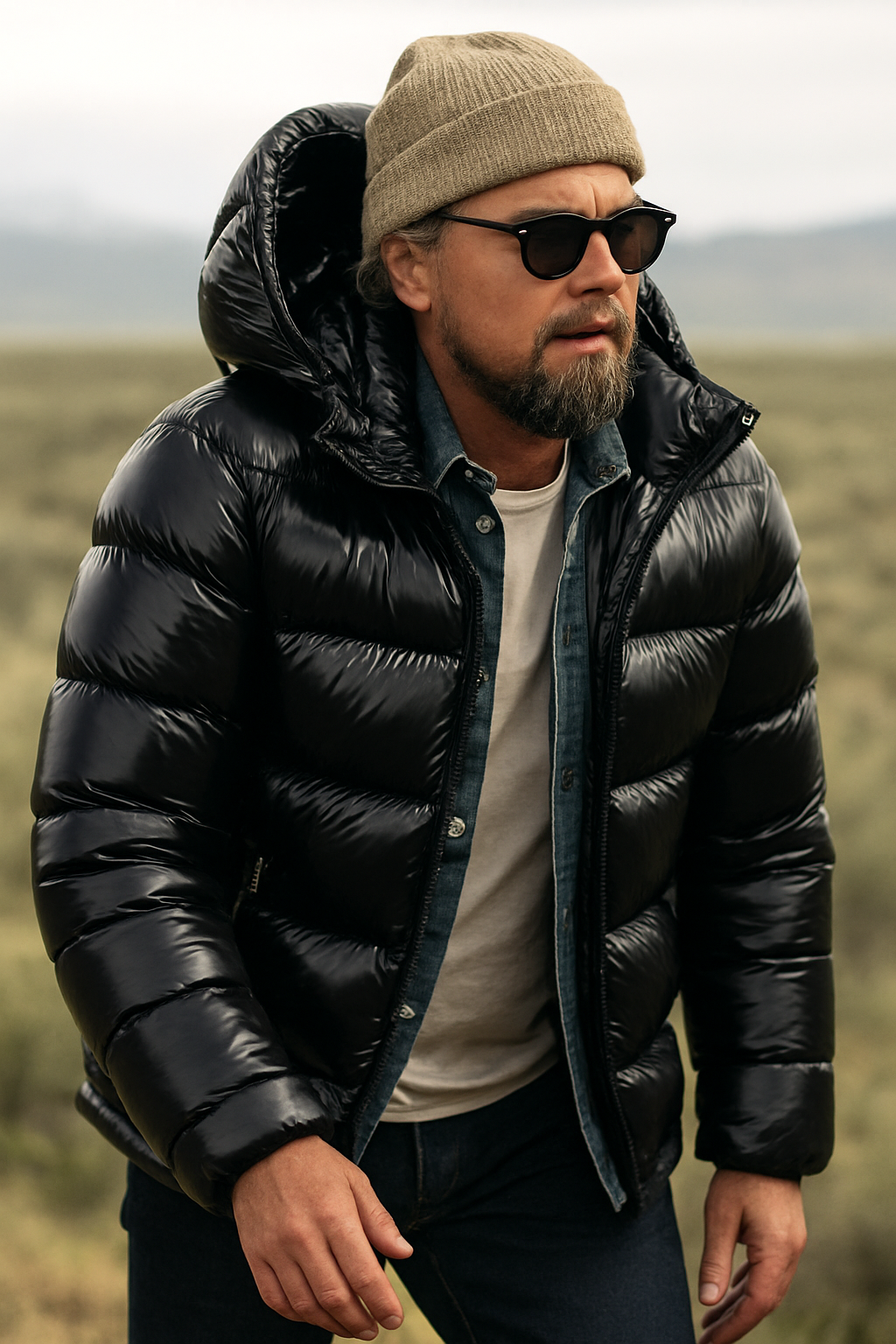 Vadderad vinterjacka med huva och dragkedja i sidovy