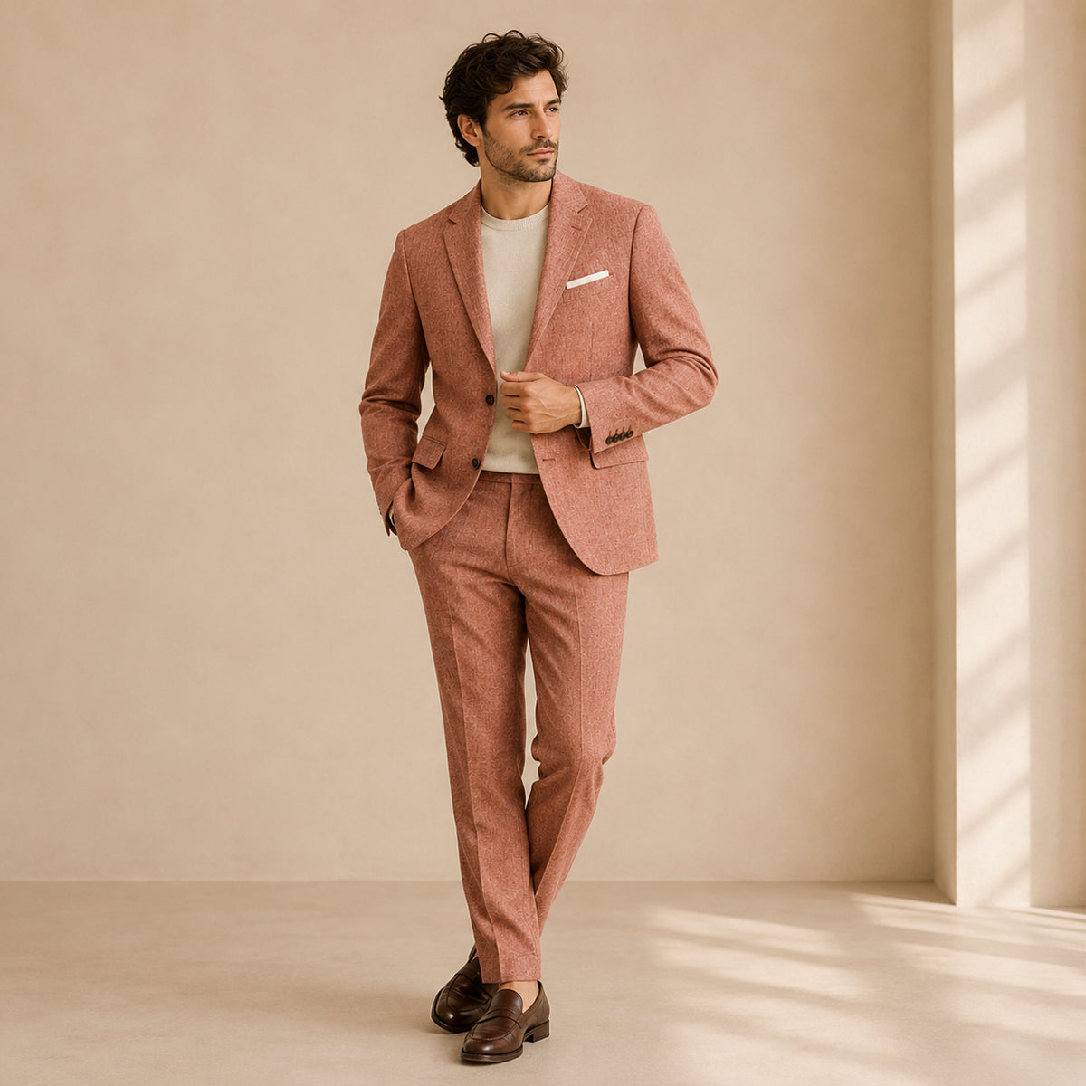 Men's coral linen blazer and pants set