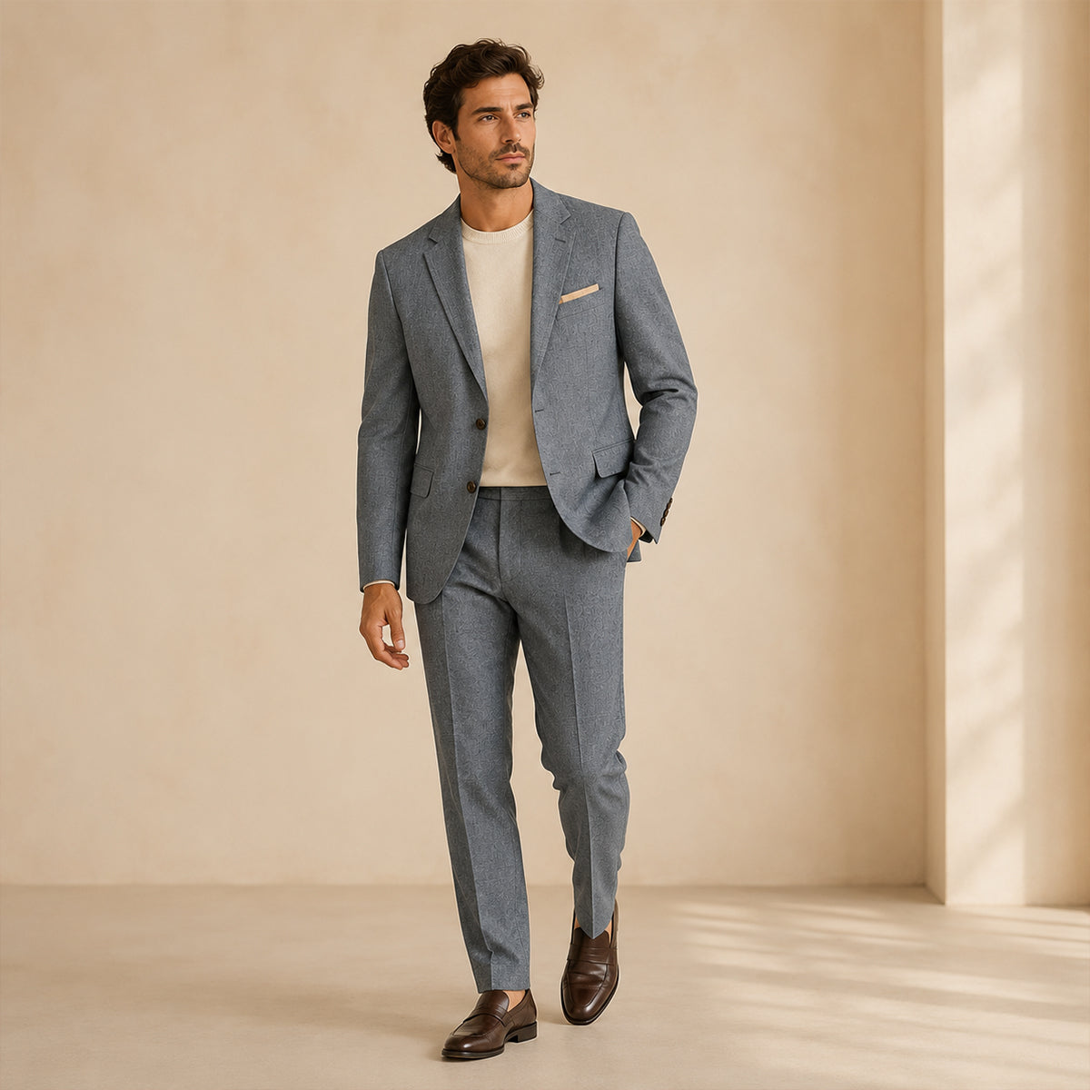 Men wearing gray linen two-piece suit