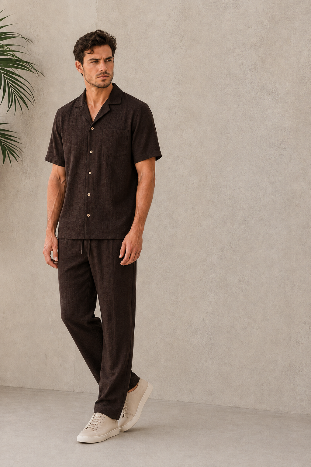 Shirt and trousers set with button up shirt