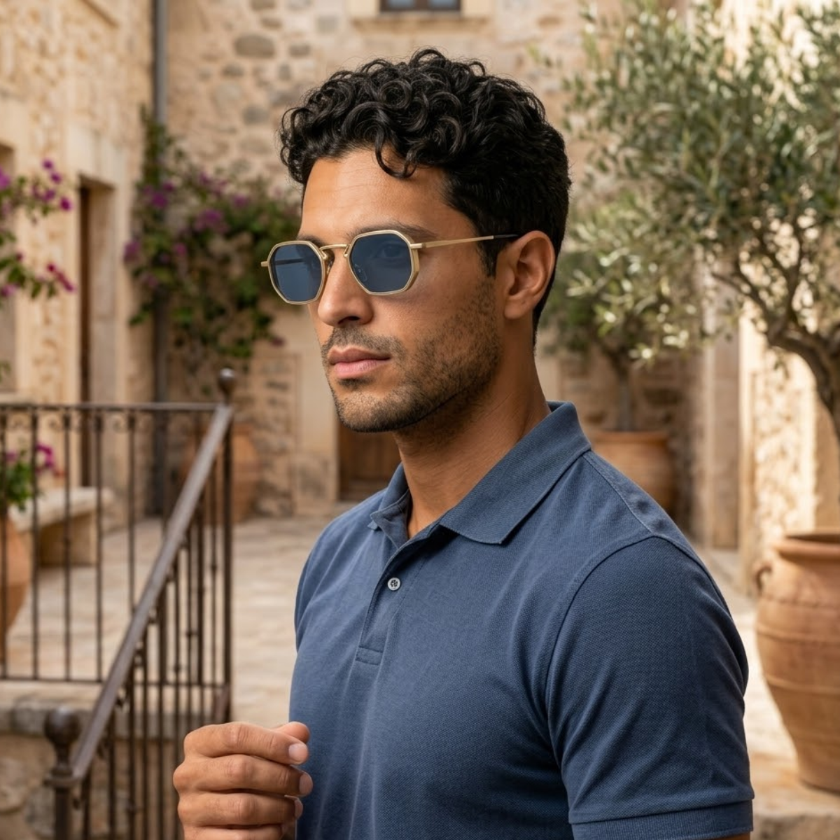 UV protection sunglasses with retro hexagon design