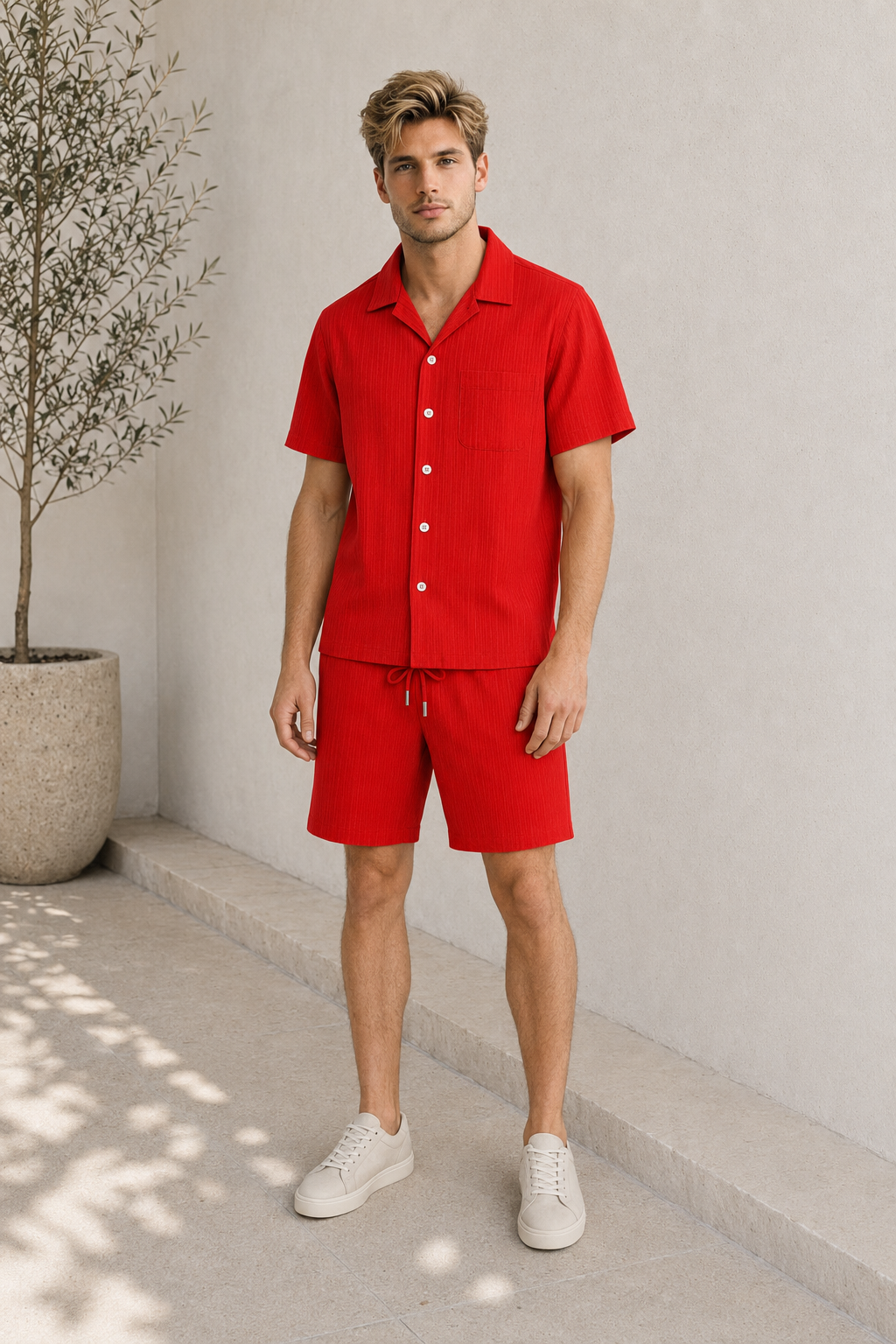 Breathable Matching Set Shirt Shorts Men