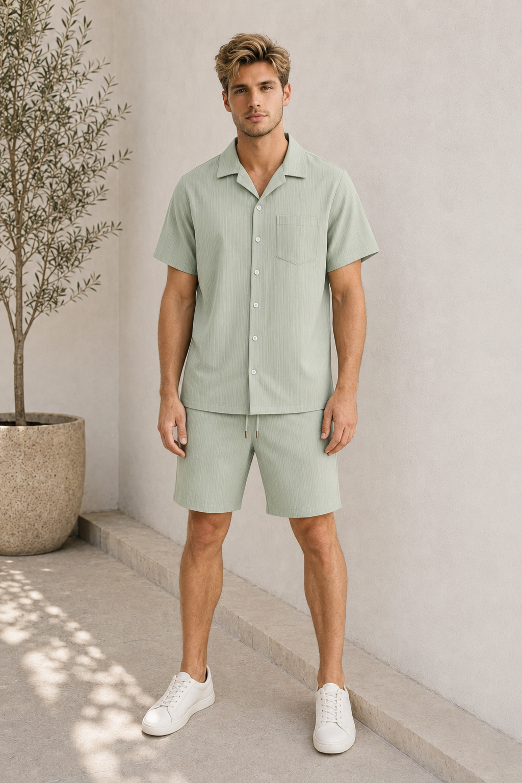 Breathable Matching Set Shirt Shorts Men