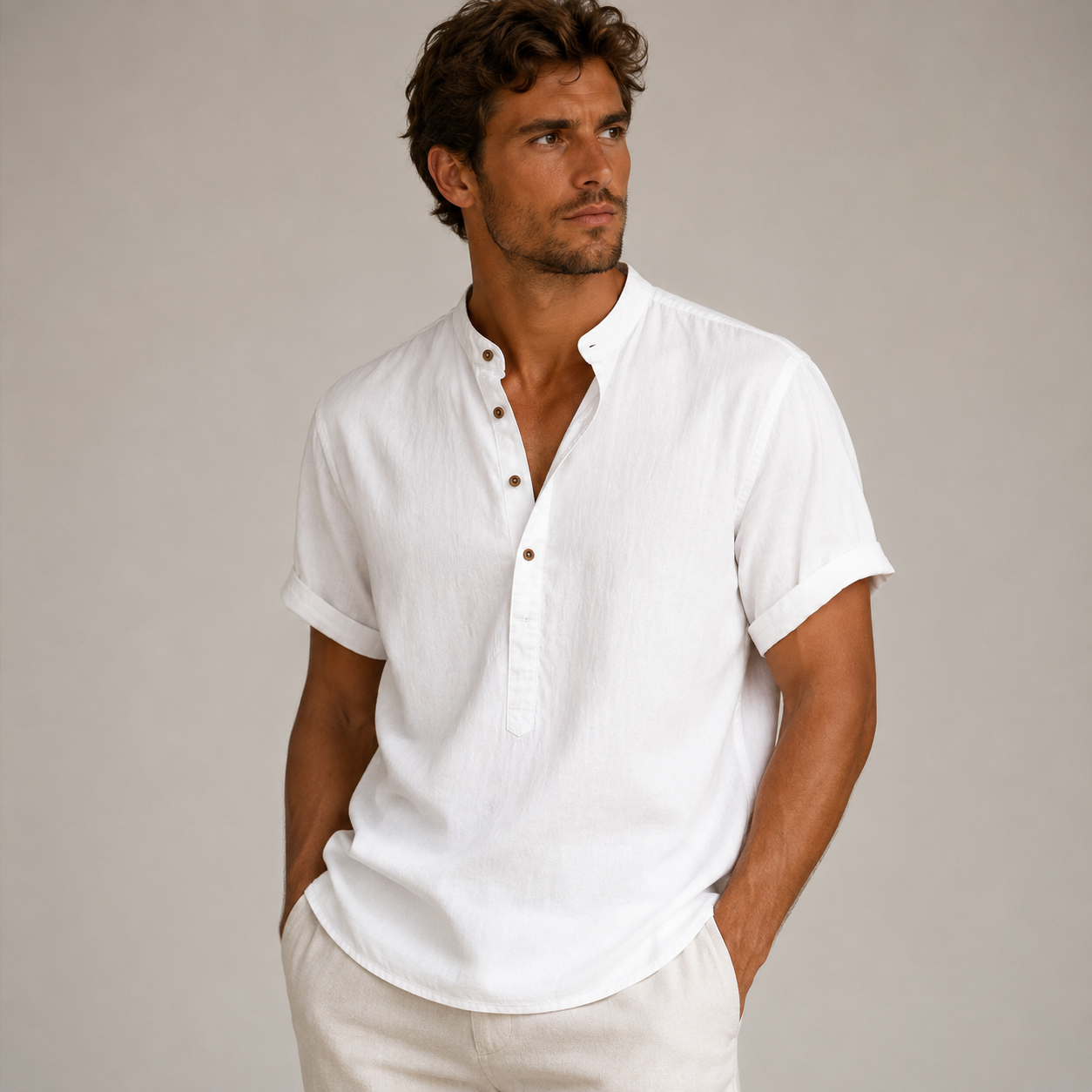 Men's Henley shirt with partial button placket